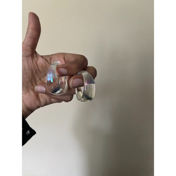 Chunky Clear Acrylic hoop earrings long white ice large holographic  iridescent - Picture 5 of 7